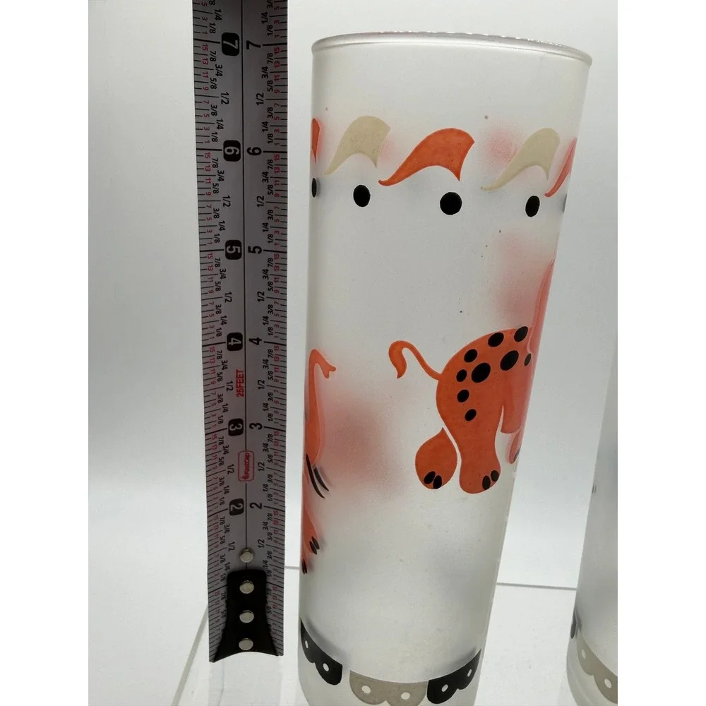 Libbey Frosted Carousel Glass Tumblers Set of 2 Tiger Elephant Highball Glasses